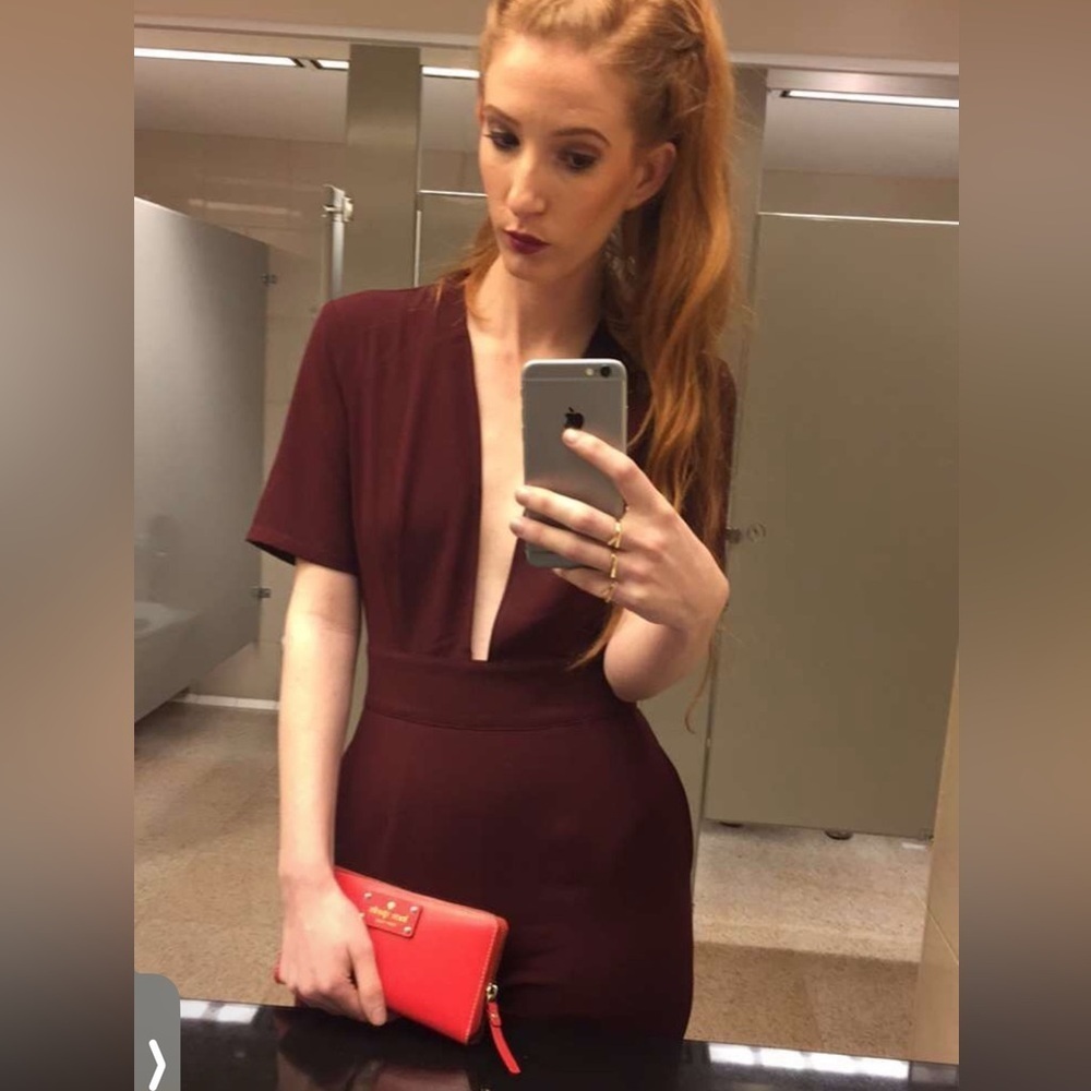 Silence + noise Deep V-Neck Burgundy Jumpsuit